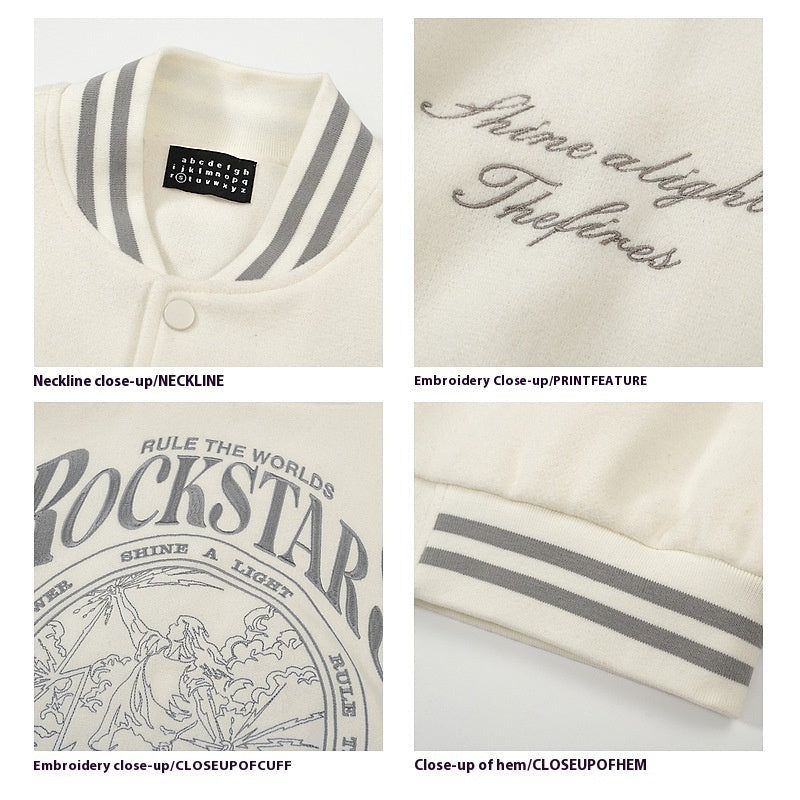 High Street Heavy Embroidered Woolen Baseball Jacket Men