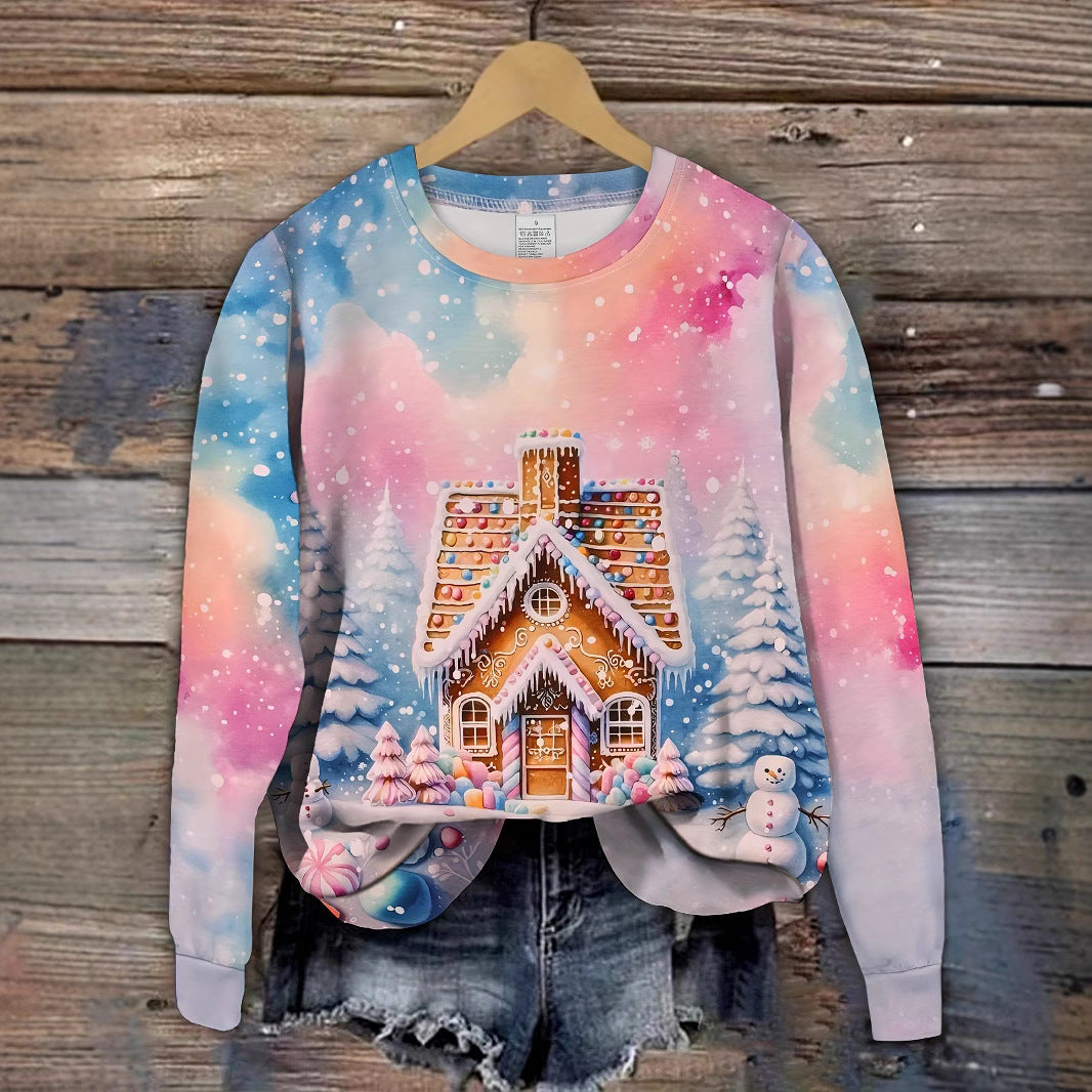Jule-sweatshirt med julemanden og snefnug-grafik