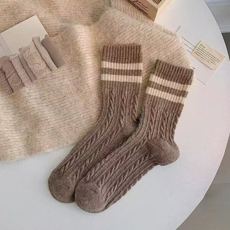 Thickened Womens Socks With Double Stripes