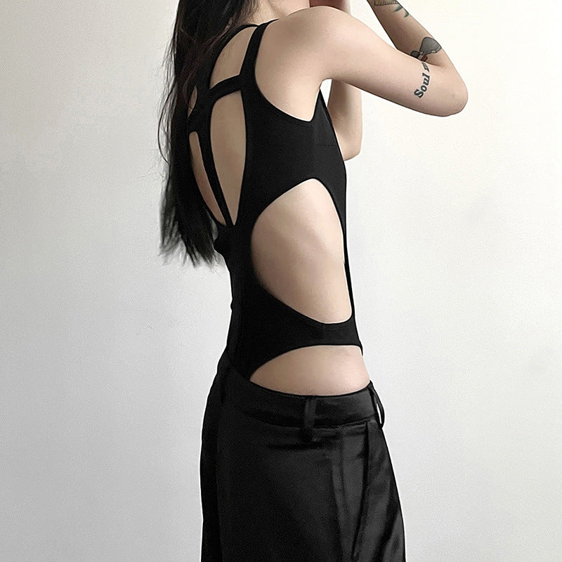 Women's New Solid Color Sexy Hot Girl Hollow Out Stitching Slim Fit Figure Flattering Jumpsuit