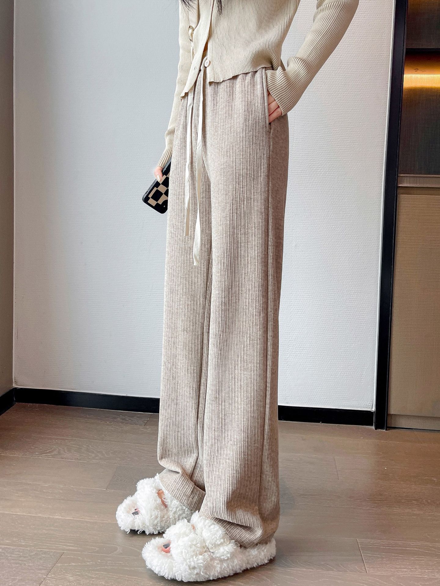 Cashmere Wide-leg Pants Women's High Waist Loose