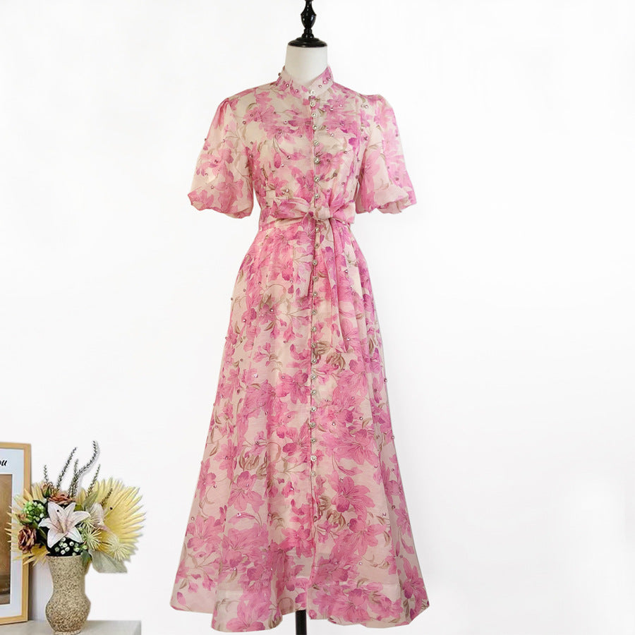 Womens Vintage-Style Floral Print Cinched Waist Dress