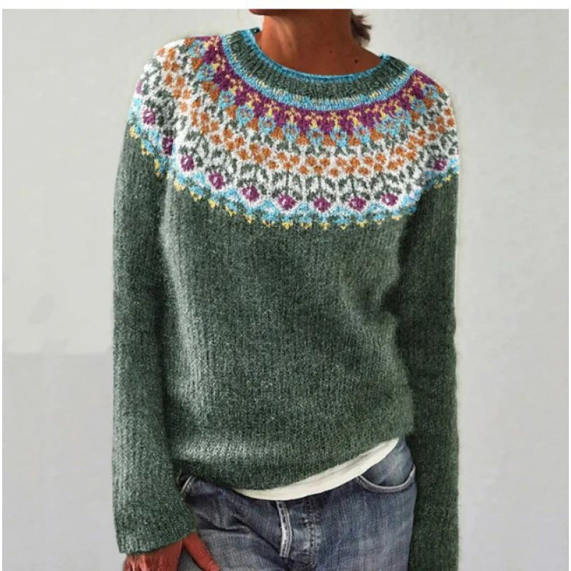 Round Neck Multicolor Loose Fashion Pullover Sweater