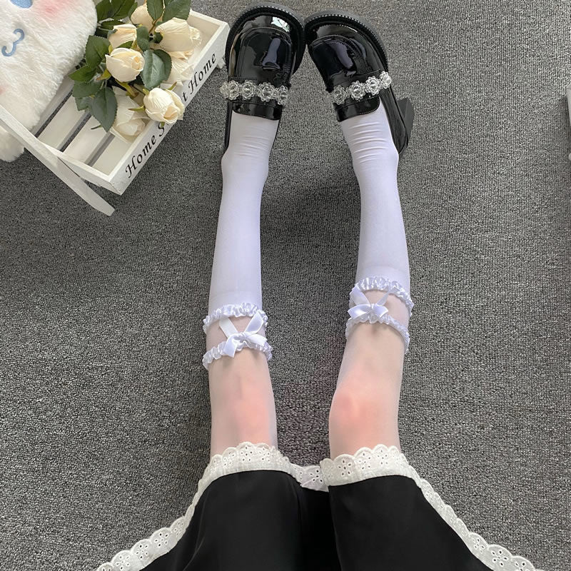 Pure Desire Wind Bow Hollow Calf Lace Socks Women