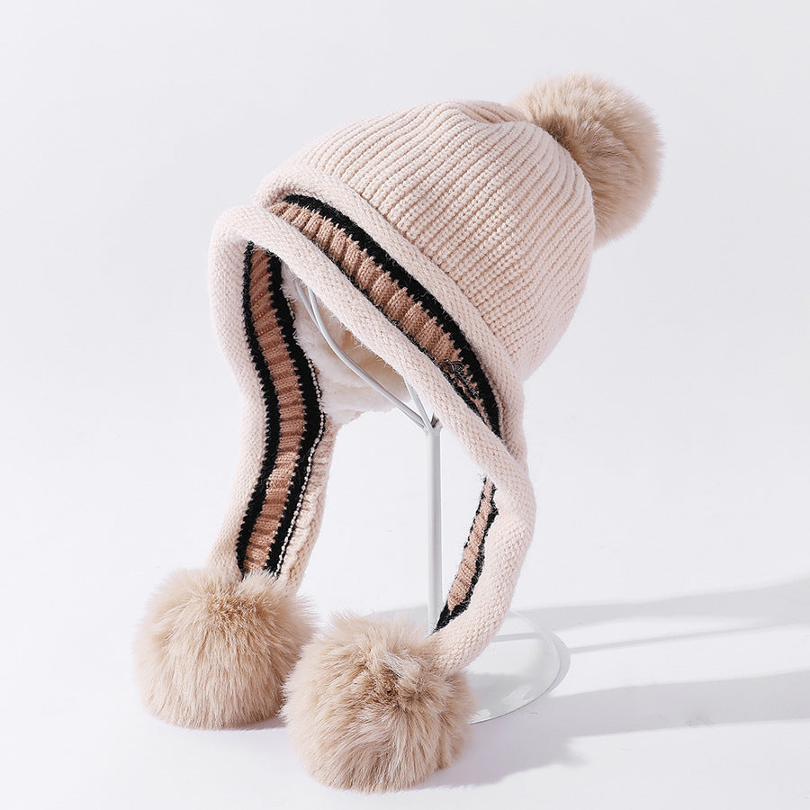 Ladies Knitted Hat Colorblock Casual Ear Guards For Warmth