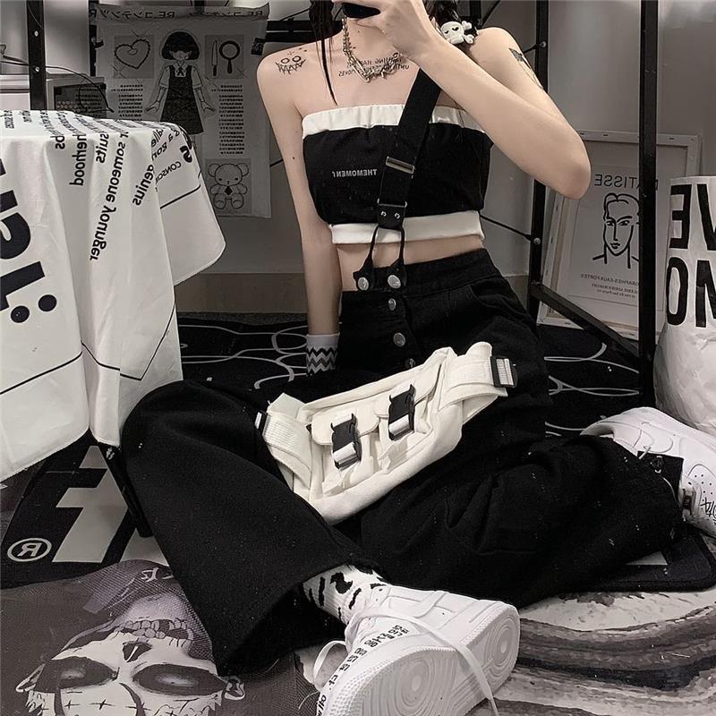 Slimming High Waist One Shoulder Shoulder Strap Jeans Summer