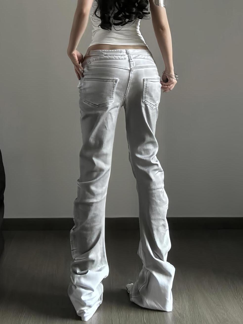 Washed Curved Knife Jeans Slim And Slimming Pants