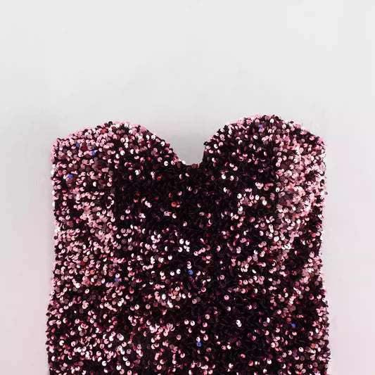 Women's Fashion Tube Top Sequins Jumpsuit