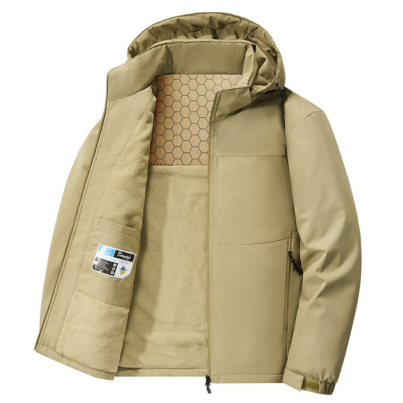 Men's Hooded Fleece-lined Thickened Windproof Cotton Jacket
