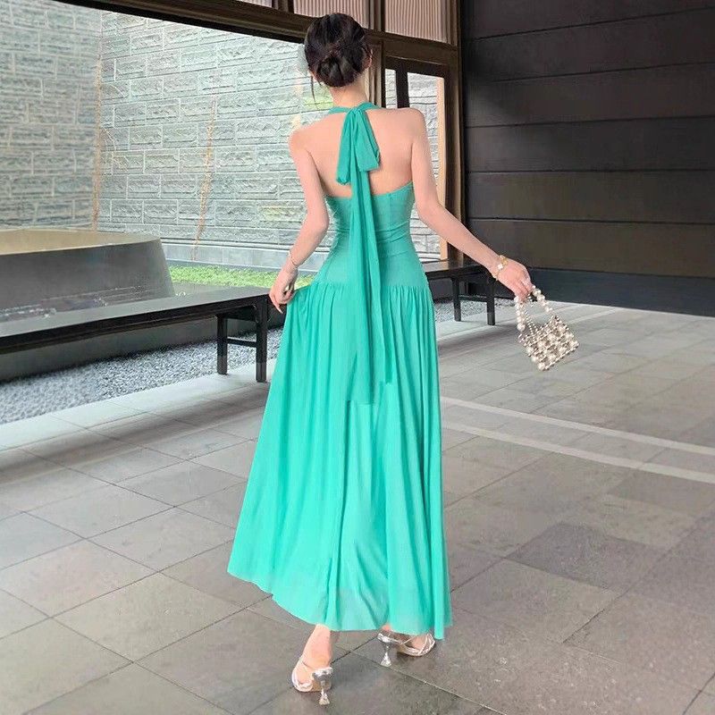 Womens French-style Halterneck Beaded Dress