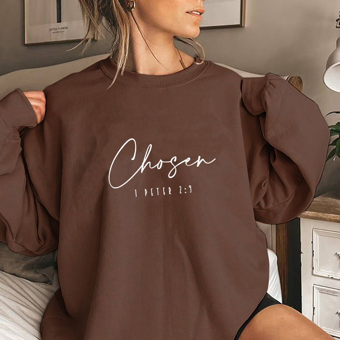Kvinders langærmet pullover med blomsterprint