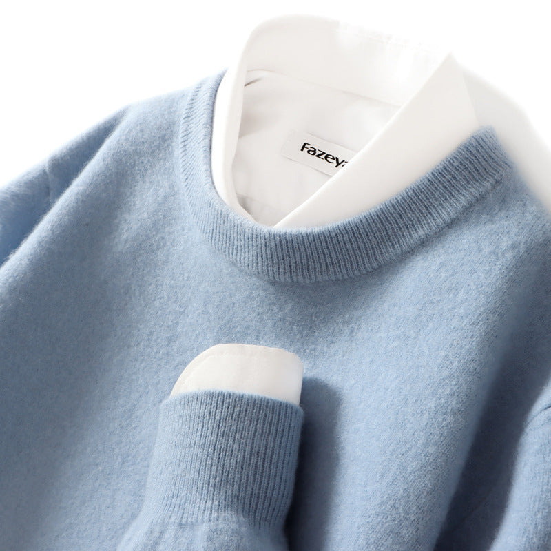 Men's Loose Round Neck Solid Color Sweater Cashmere Knitted