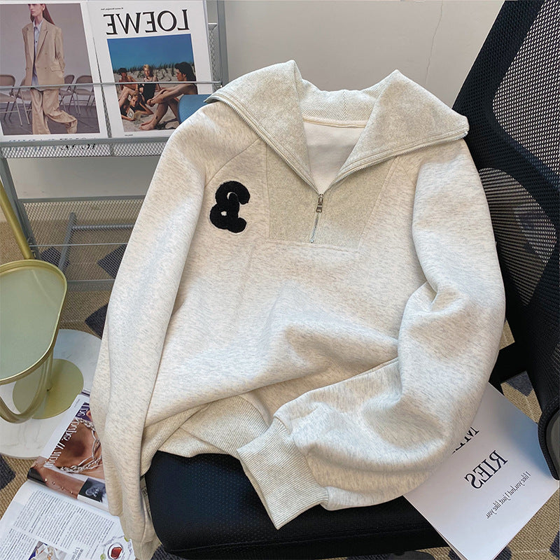 Women's Vintage Niche Half-zip Polo Stand Collar Sweatshirt