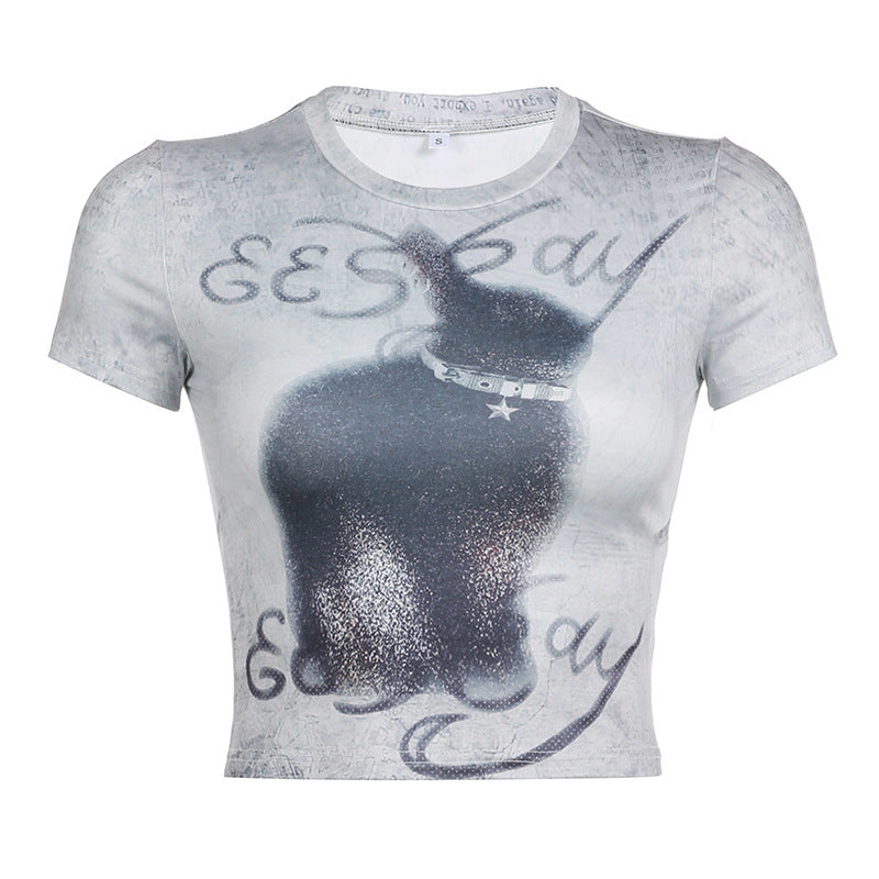 INS Nye Casual Dame Mode Printet Rund Hals Kort Top