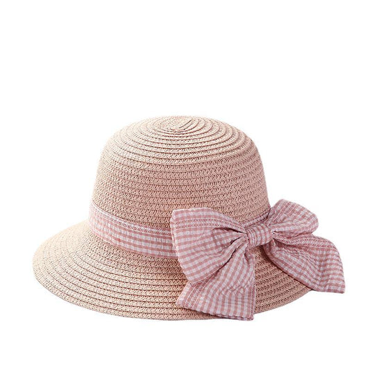 New Girls Big Bow Sun-proof Straw Hat Bag Set