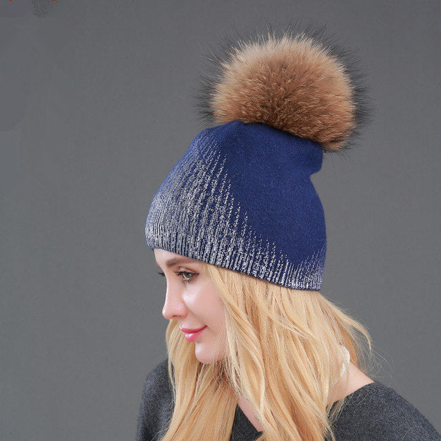 Warm Wool Knitted Hat Women's Hot Gold And Silver Color Women