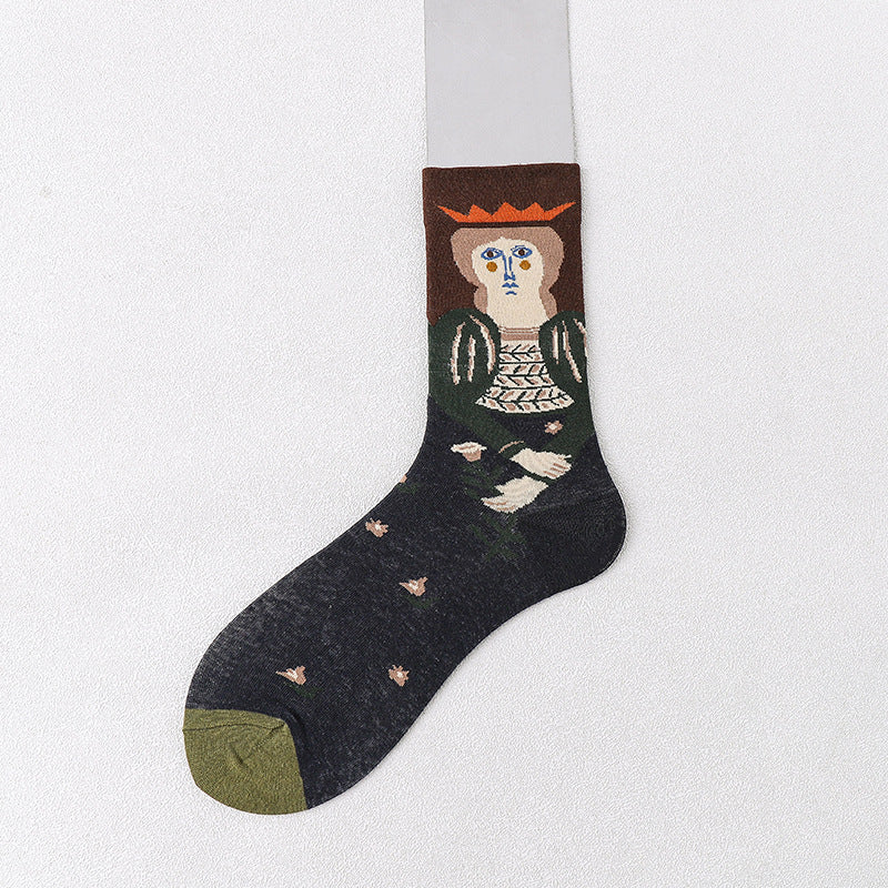 Mid Tube Mori Flower Stockings Street Illustration Sports Socks