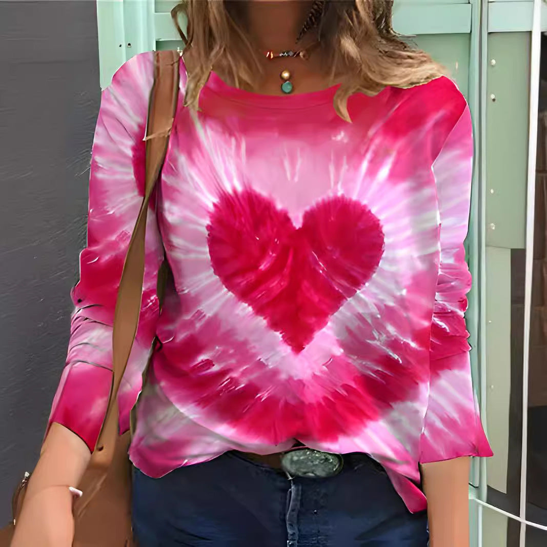 Women's Top Leisure Printed Round Neck Long Sleeve T-shirt
