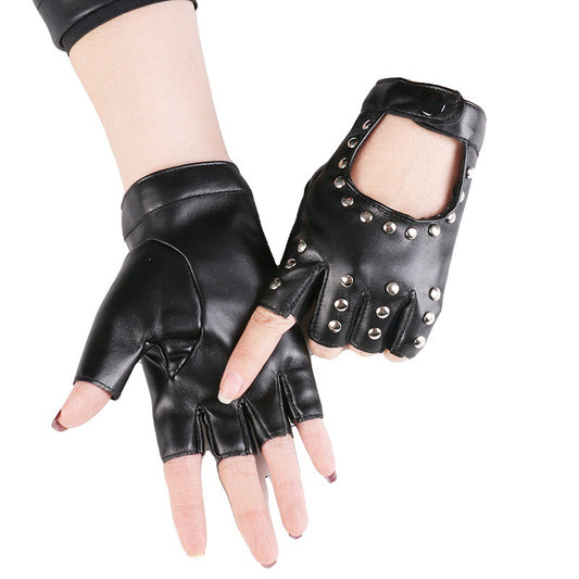 Women's Half Finger Gloves Show Short Half Punk Rivet Pole Dancing Fingerless
