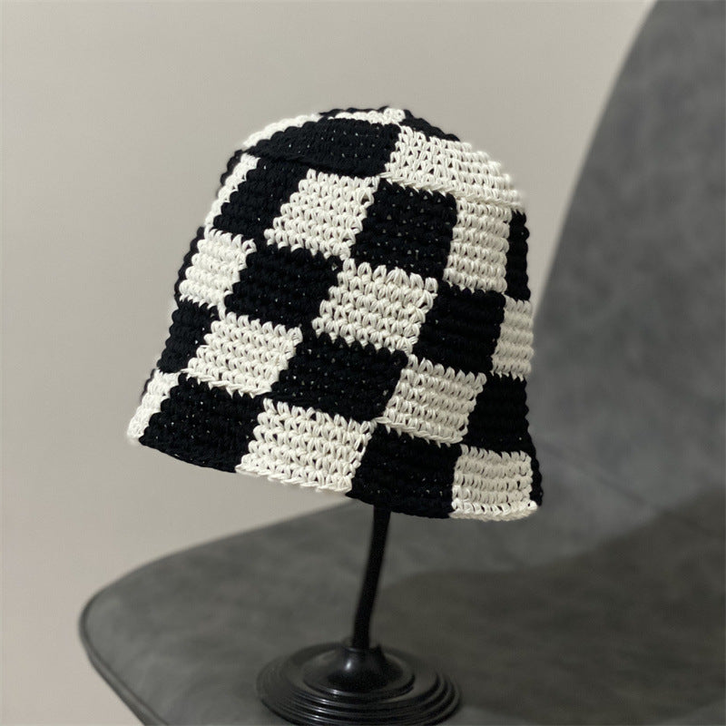 Women's Japanese Ins Checkerboard Plaid Fisherman Hat