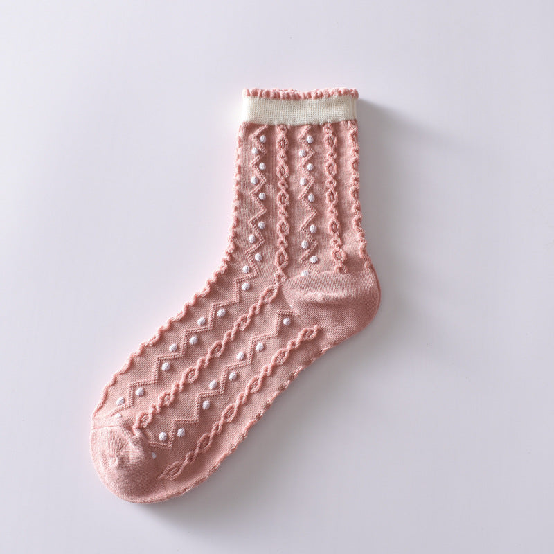 Cotton Pink Autumn And Winter Socks Women's Mid-calf Korean Style