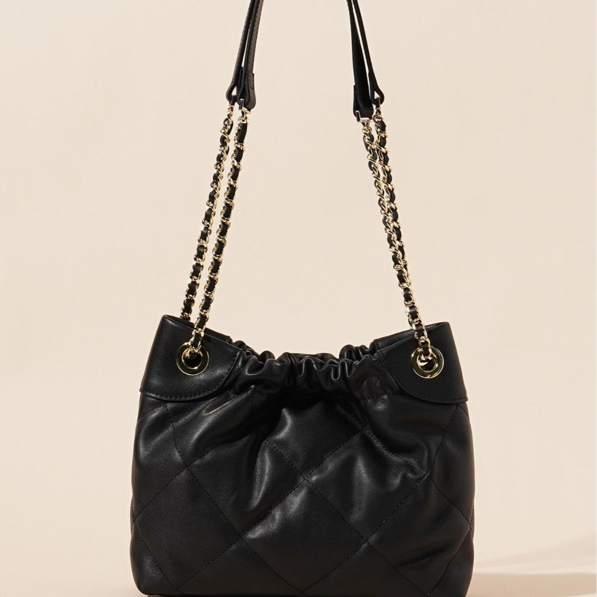 Genuine Leather Pleated ShoulderCrossbody Bag With Chain Strap