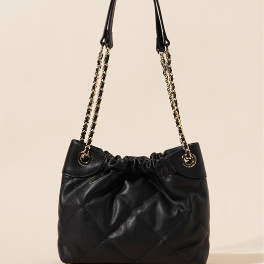 Genuine Leather Pleated ShoulderCrossbody Bag With Chain Strap
