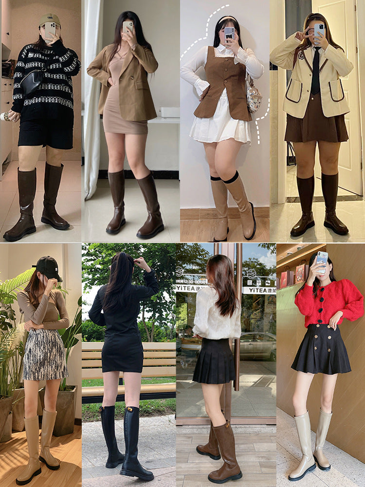 Fashion Ladies Brown Long Barrel Plus Size Knight Boots