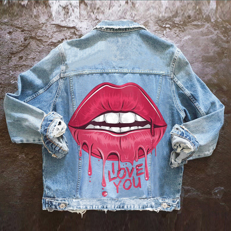European And American Big Lips Fashion Casual Young Denim Coat