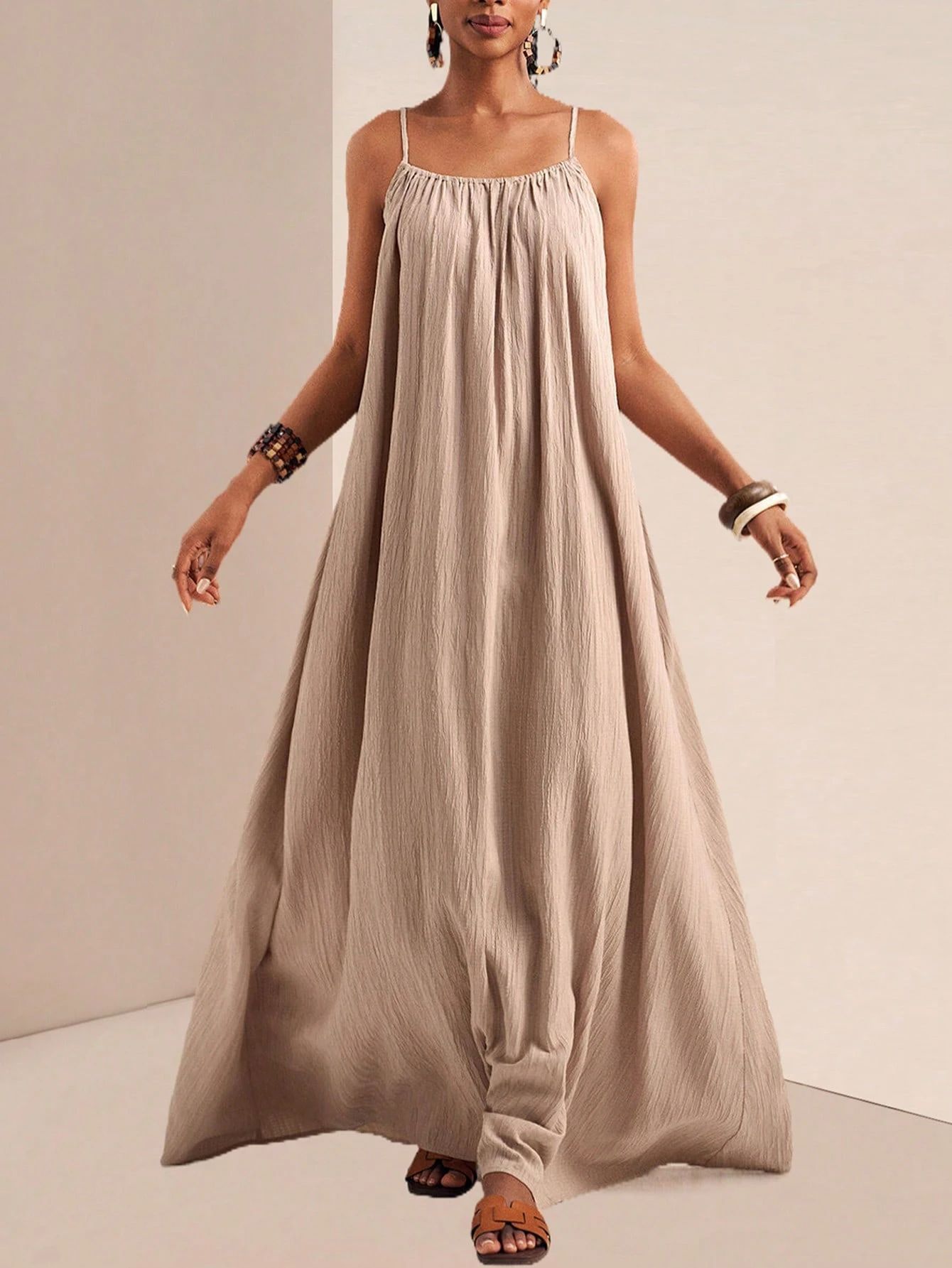 New Stylish And Elegant Solid-color Slip Maxi Dress