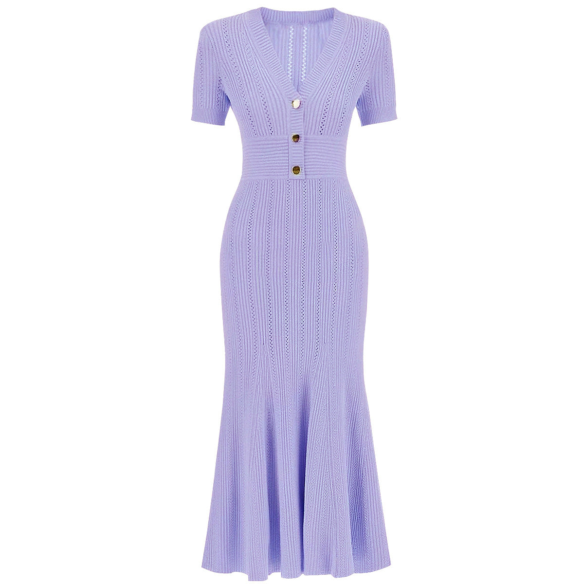 V-neck Knitted Versatile Slimming Mermaid Maxi Dress