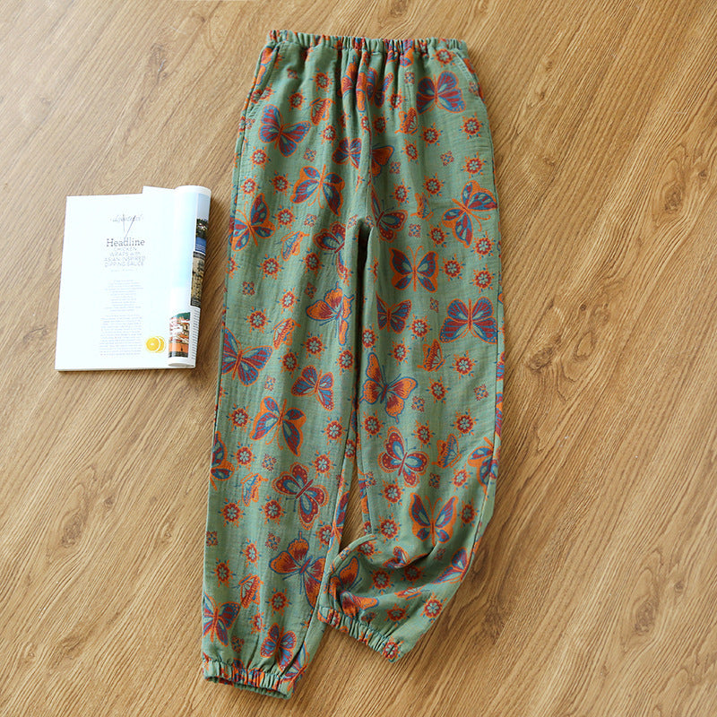 Women's Fashionable Cotton Double-layer Yarn-dyed Close-up Pajama Pants
