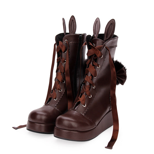 Japanese Winter New LOLITA Ribbon Mid-tube Boots