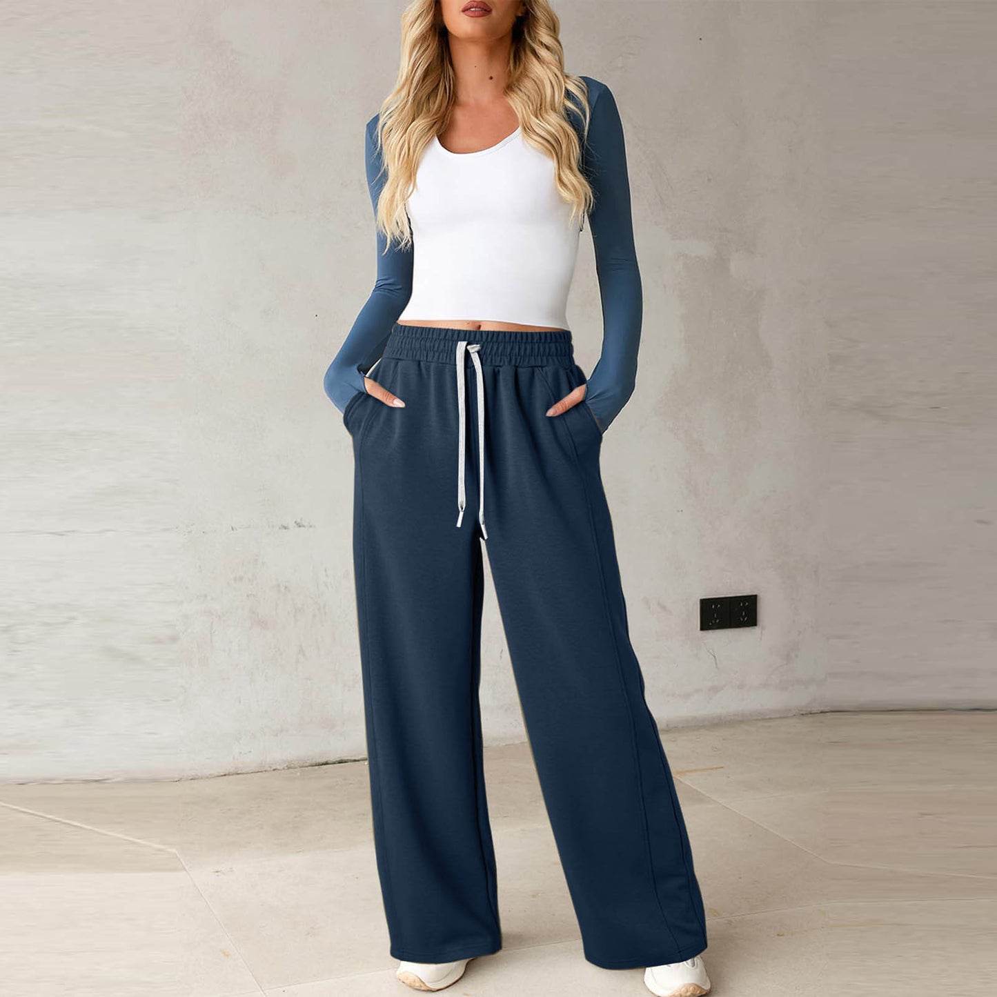 Women's Sweater Straight-leg Pants Drawstring Elastic