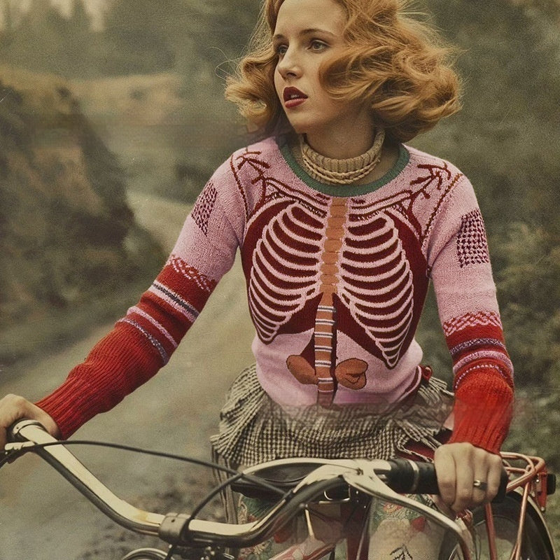 3D Digital Printing Casual Round Neck Thick Needle Sweater