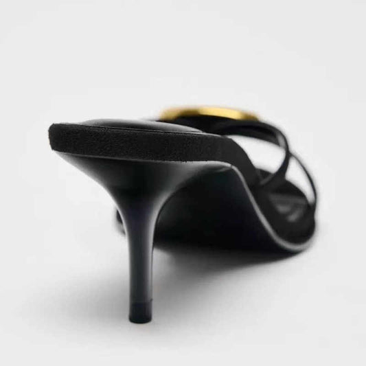 Summer New High Heel Metal Buckle Open Toe Fashion Sandals