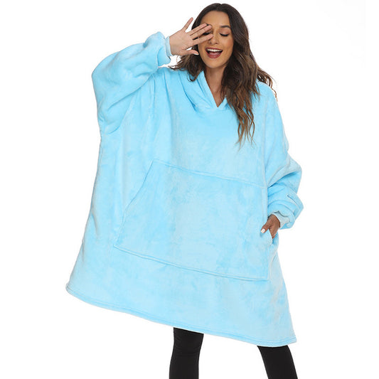 Solid-color Winter Fleece-lined Extra-thick Lazy Blanket For Watching TV