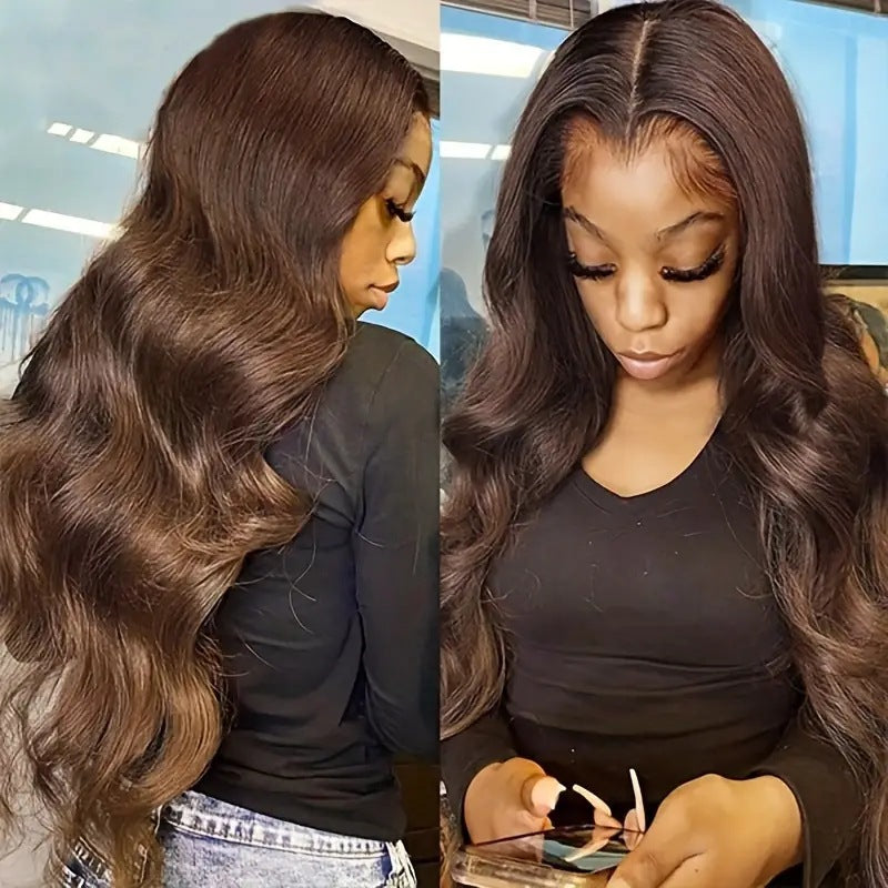 Front Lace Fashion Dark Brown Wig Big Wave Long Curly Wig Head Cover