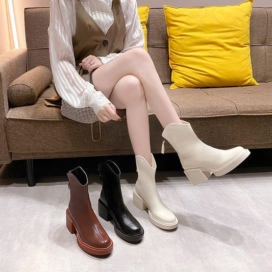 British Style Thick-soled Rear Zipper Chimney Single Boots
