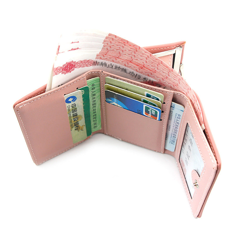 Womens Three-Fold Wallet With Hollowed-Out Heart Design