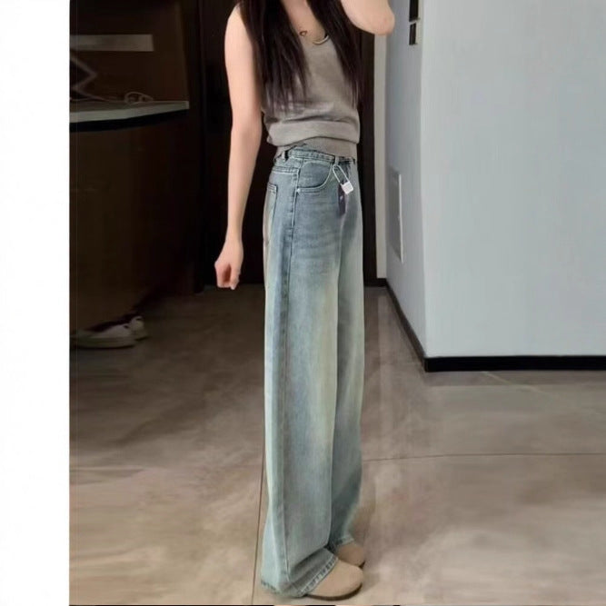 Light Blue Wide-Leg Flared Denim Jeans For Women Spring Style