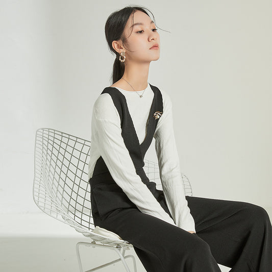 Sleeveless High Waist Strap Casual Knit Jumpsuit Autumn