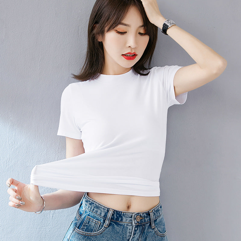 Kvinders sommer Slim Fit efterår Koreansk stil kortærmet bomuld