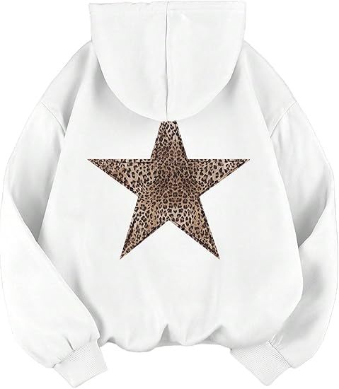 Womens Leopard-Print And Star-Print Hooded Casual Long-Sleeve Top