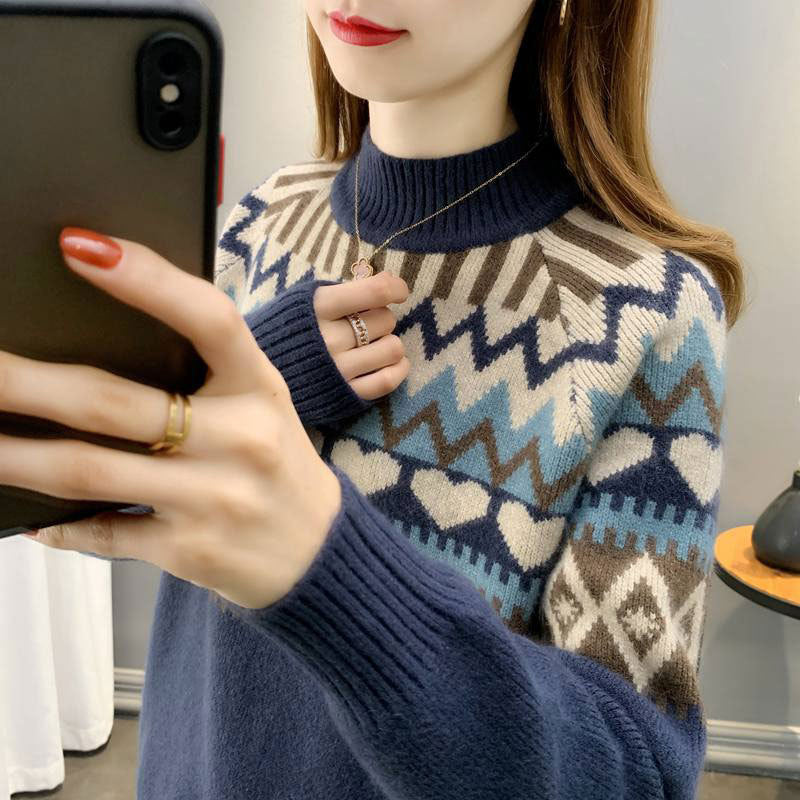 4 Autumn And Winter New Jacquard Inner Cashmere Sweater Thickened