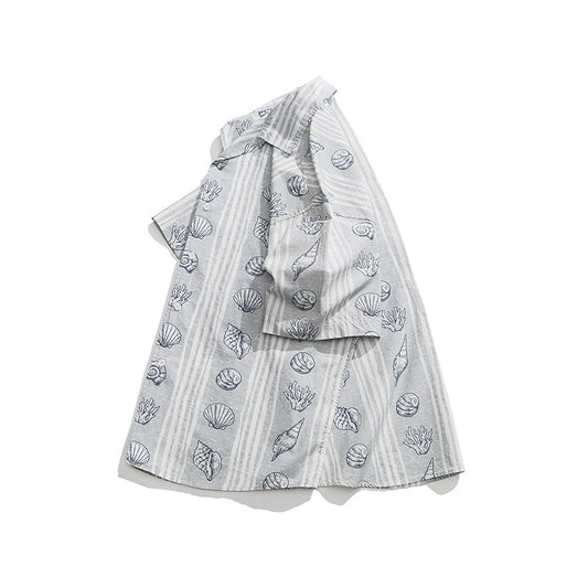 Summer Trendy Loose Shell Printing Lapel Shirt Japanese Leisure