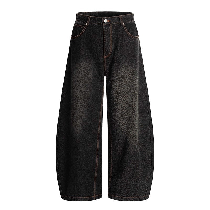 Women's Black Gradient Leopard-Print Denim Jeans