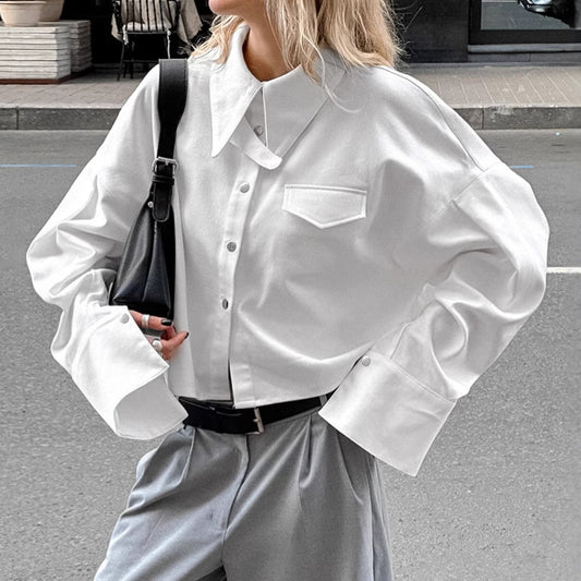 French Lapel Loose Pure Cotton Short Sense Of Design Shirt