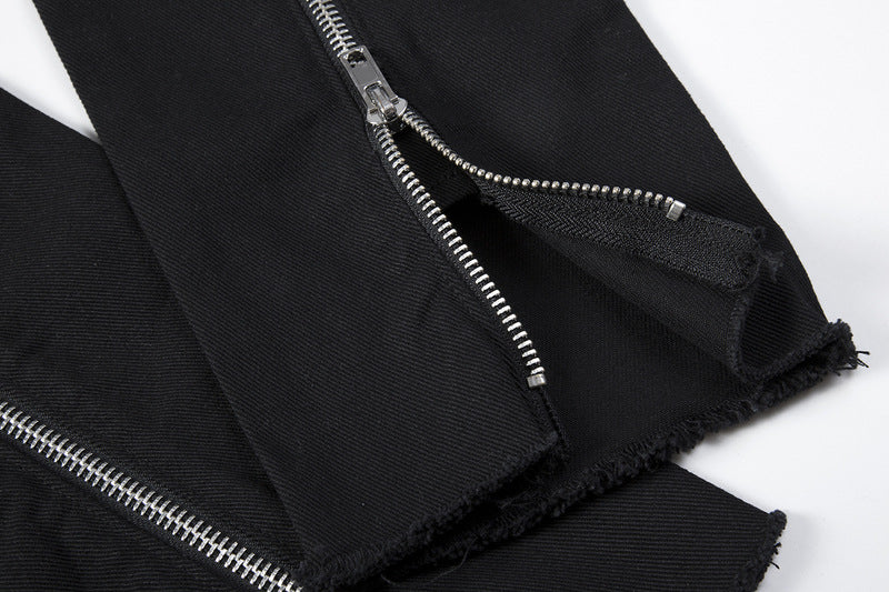 High Street Back Zip Frayed Black Jeans