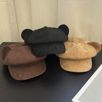 Little Bear Ears Suede Fleece Octagonal Hat For Women